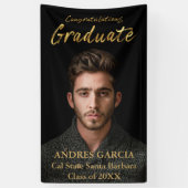 Elegant Black Gold Afstuderen Verticale foto Spandoek (Verticaal)