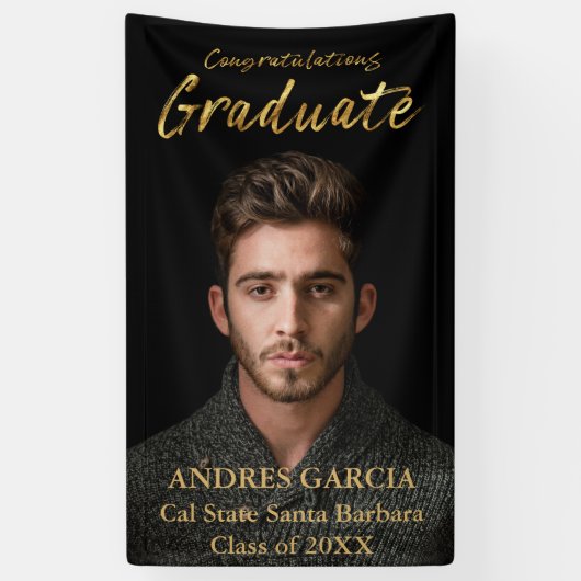 Elegant Black Gold Afstuderen Verticale foto Spandoek (Verticaal)