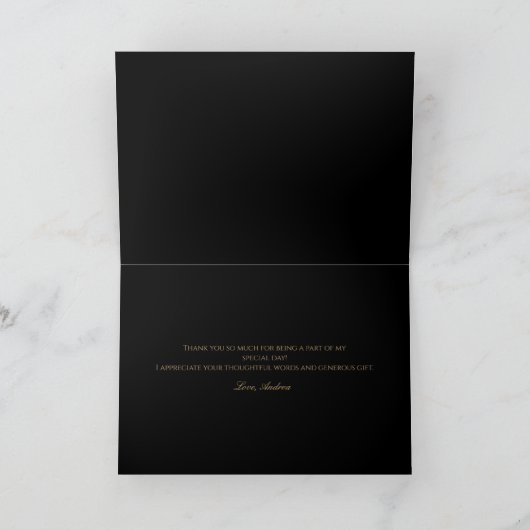 Elegant Black Gold Agaat verjaardagsfeestje Bedankkaart (Binnen)