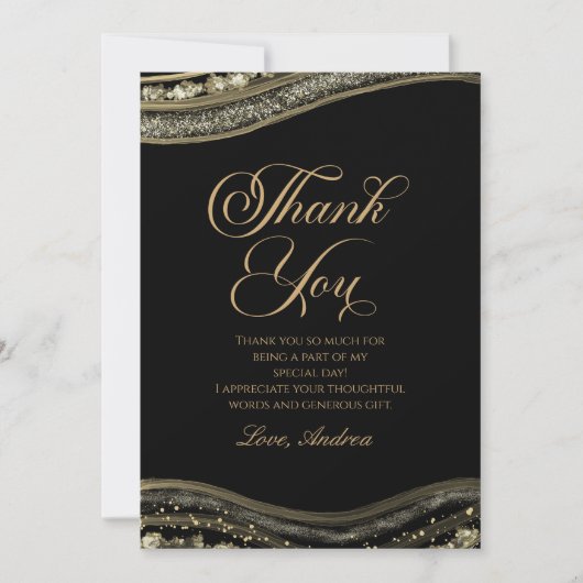 Elegant Black Gold Agaat verjaardagsfeestje Bedankkaart (Voorkant)