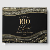 Elegant Black Gold Agate 100th Birthday Party Gastenboek (Voorkant)