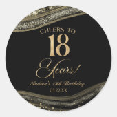 Elegant Black Gold Agate 18th Birthday Party Ronde Sticker (Voorkant)