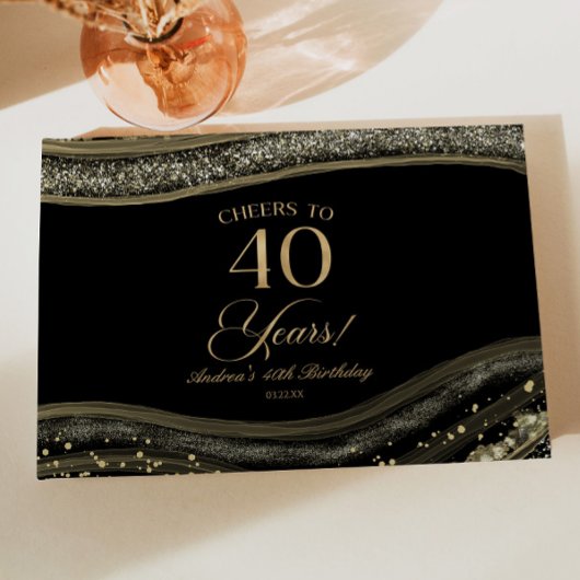 Elegant Black Gold Agate 40th Birthday Party Gastenboek