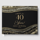 Elegant Black Gold Agate 40th Birthday Party Gastenboek (Voorkant)