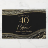 Elegant Black Gold Agate 40th Birthday Party Sparkling Wijnetiket (Enkel label)
