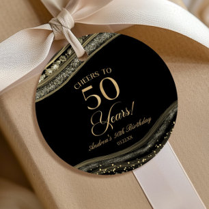 Elegant Black Gold Agate 50th Birthday Party Bedankjes Labels