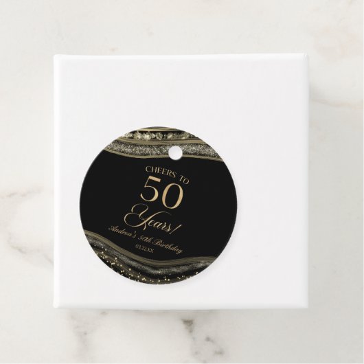 Elegant Black Gold Agate 50th Birthday Party Bedankjes Labels (In situ)
