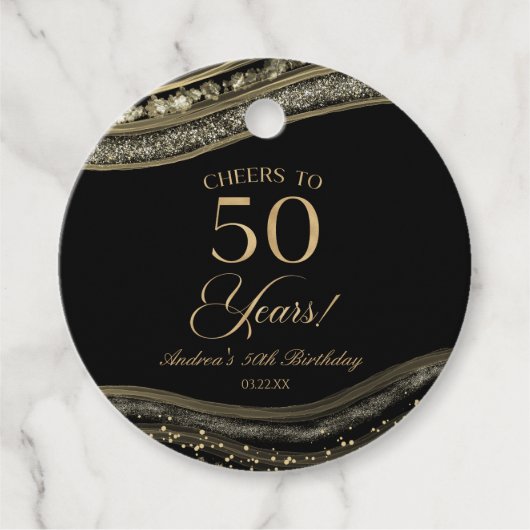 Elegant Black Gold Agate 50th Birthday Party Bedankjes Labels (Voorkant)