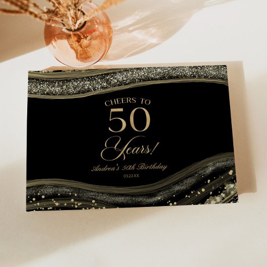 Elegant Black Gold Agate 50th Birthday Party Gastenboek