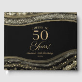 Elegant Black Gold Agate 50th Birthday Party Gastenboek (Voorkant)