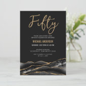 Elegant Black Gold Agate 50th Birthday Party Kaart (Staand voorkant)