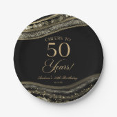 Elegant Black Gold Agate 50th Birthday Party Papieren Bordje (Voorkant)
