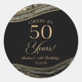 Elegant Black Gold Agate 50th Birthday Party Ronde Sticker (Voorkant)
