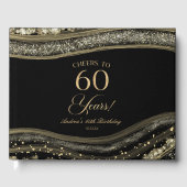 Elegant Black Gold Agate 60th Birthday Party Gastenboek (Voorkant)