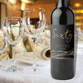 Elegant Black Gold Agate 60th Birthday Wijn Etiket