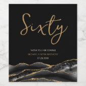 Elegant Black Gold Agate 60th Birthday Wijn Etiket (Enkel label)