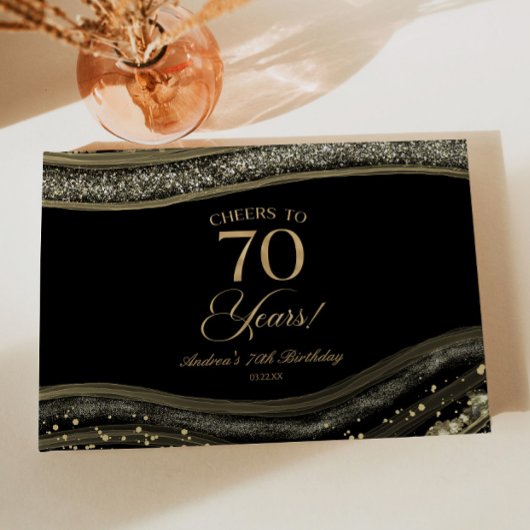 Elegant Black Gold Agate 70th Birthday Party Gastenboek
