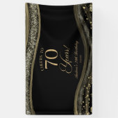 Elegant Black Gold Agate 70th Birthday Party Spandoek (Verticaal)