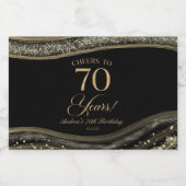 Elegant Black Gold Agate 70th Birthday Party Sparkling Wijnetiket (Enkel label)