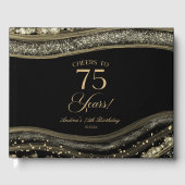 Elegant Black Gold Agate 75th Birthday Party Gastenboek (Voorkant)