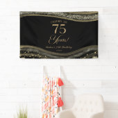 Elegant Black Gold Agate 75th Birthday Party Spandoek (Insitu)