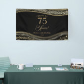 Elegant Black Gold Agate 75th Birthday Party Spandoek (Beurs)
