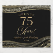 Elegant Black Gold Agate 75th Birthday Party Sparkling Wijnetiket (Enkel label)