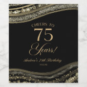Elegant Black Gold Agate 75th Birthday Party Wijn Etiket (Enkel label)