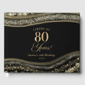 Elegant Black Gold Agate 80th Birthday Party Gastenboek (Voorkant)