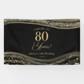 Elegant Black Gold Agate 80th Birthday Party Spandoek (Horizontaal)