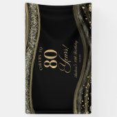 Elegant Black Gold Agate 80th Birthday Party Spandoek (Verticaal)