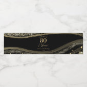 Elegant Black Gold Agate 80th Birthday Party Waterfles Etiket (Enkel label)