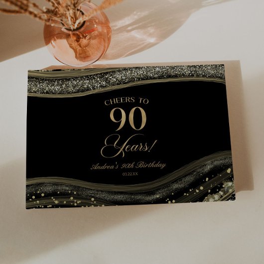 Elegant Black Gold Agate 90th Birthday Party Gastenboek