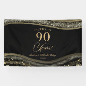 Elegant Black Gold Agate 90th Birthday Party Spandoek (Horizontaal)