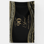 Elegant Black Gold Agate 90th Birthday Party Spandoek (Verticaal)