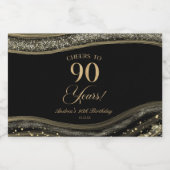 Elegant Black Gold Agate 90th Birthday Party Sparkling Wijnetiket (Enkel label)