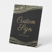 Elegant Black Gold Agate Custom Text Reclamebord Met Voetstuk (Voorkant)