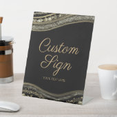 Elegant Black Gold Agate Custom Text Reclamebord Met Voetstuk (Insitu)