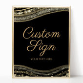 Elegant Black Gold Agate Custom Text Sign Poster