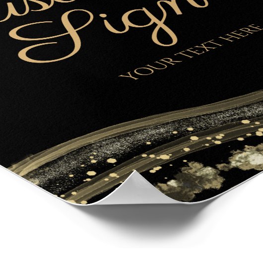 Elegant Black Gold Agate Custom Text Sign Poster (Hoek)
