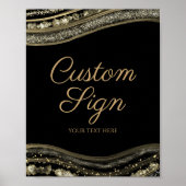 Elegant Black Gold Agate Custom Text Sign Poster (Voorkant)
