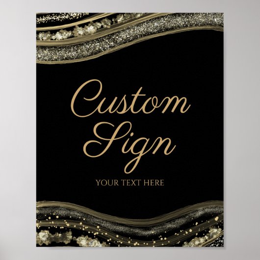 Elegant Black Gold Agate Custom Text Sign Poster (Voorkant)