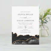 Elegant Black Gold Agate Geode Wedding Uitnodiging (Staand voorkant)