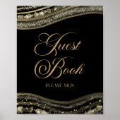 Elegant Black Gold Agate Guest Book Sign Poster (Voorkant)