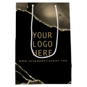 Elegant Black Gold Agate, je Logo hier, middelgroo Medium Cadeauzakje (Achterkant)