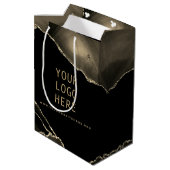 Elegant Black Gold Agate, je Logo hier, middelgroo Medium Cadeauzakje (Achterkant Gekanteld)