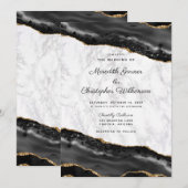 Elegant Black Gold Agate Marble Wedding Kaart (Voorkant / Achterkant)
