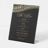 Elegant Black Gold Agate Party Bar Menu Reclamebord Met Voetstuk (Voorkant)