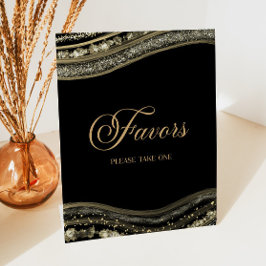 Elegant Black Gold Agate Party Favors Reclamebord Met Voetstuk