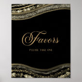 Elegant Black Gold Agate Party Favors Sign Poster (Voorkant)